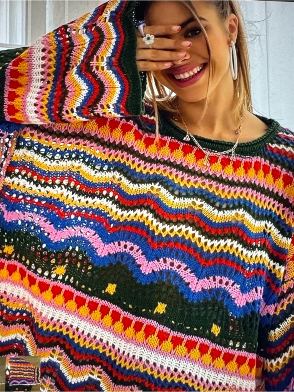 NWOT Chevron Pattern Open Knit Drop Shoulder Sweater